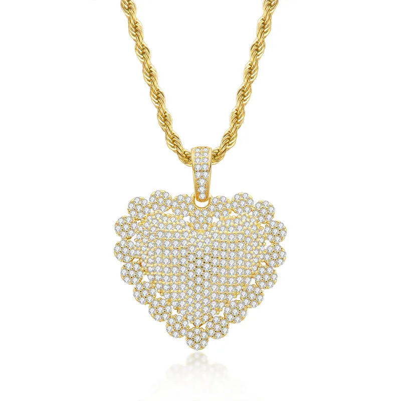Heart Shaped Luxury Hip Hop Created Diamond Rope Chain Pendant Necklace