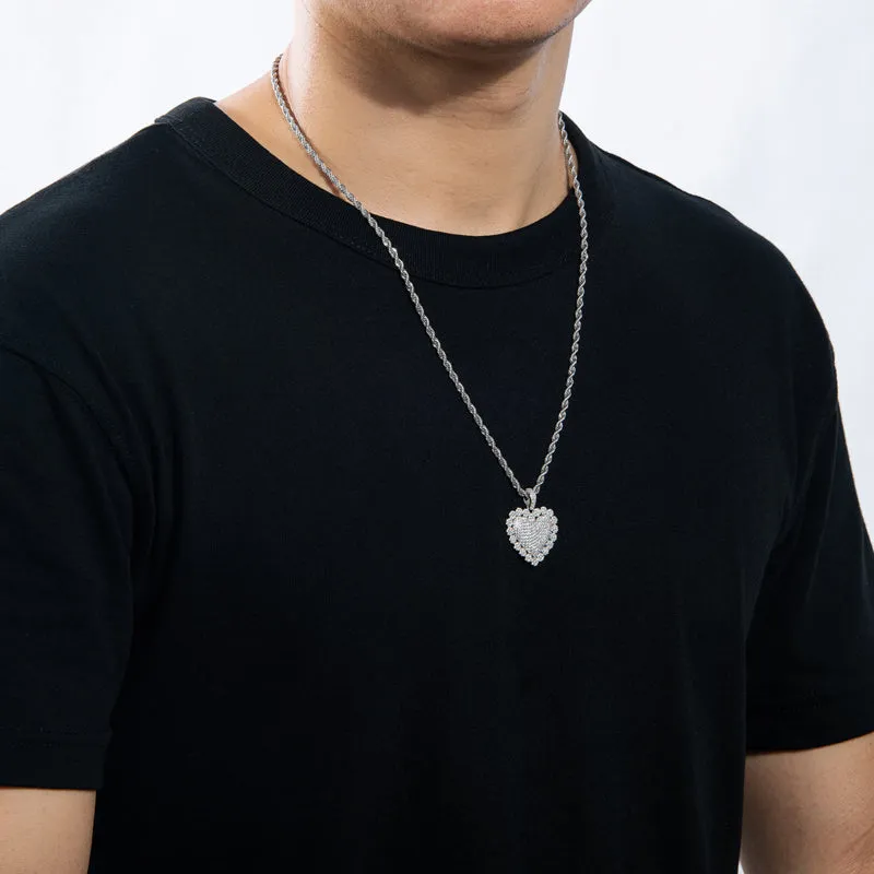 Heart Shaped Luxury Hip Hop Created Diamond Rope Chain Pendant Necklace