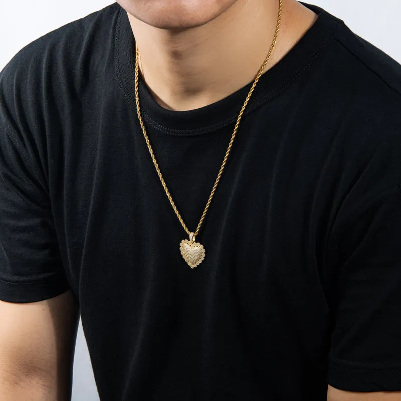 Heart Shaped Luxury Hip Hop Created Diamond Rope Chain Pendant Necklace