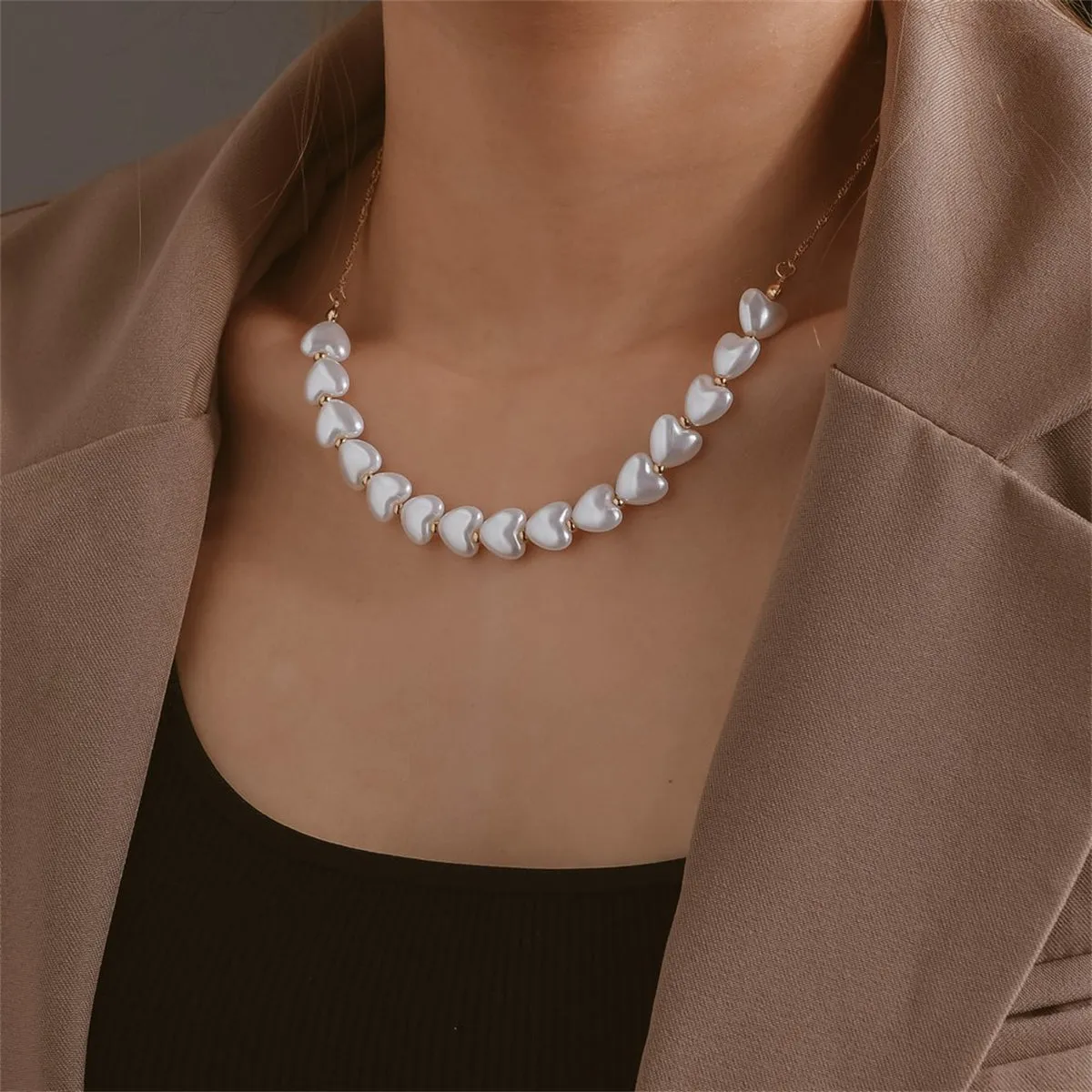 Heart-Shaped Pearl & 18K Gold-Plated Chain Necklace