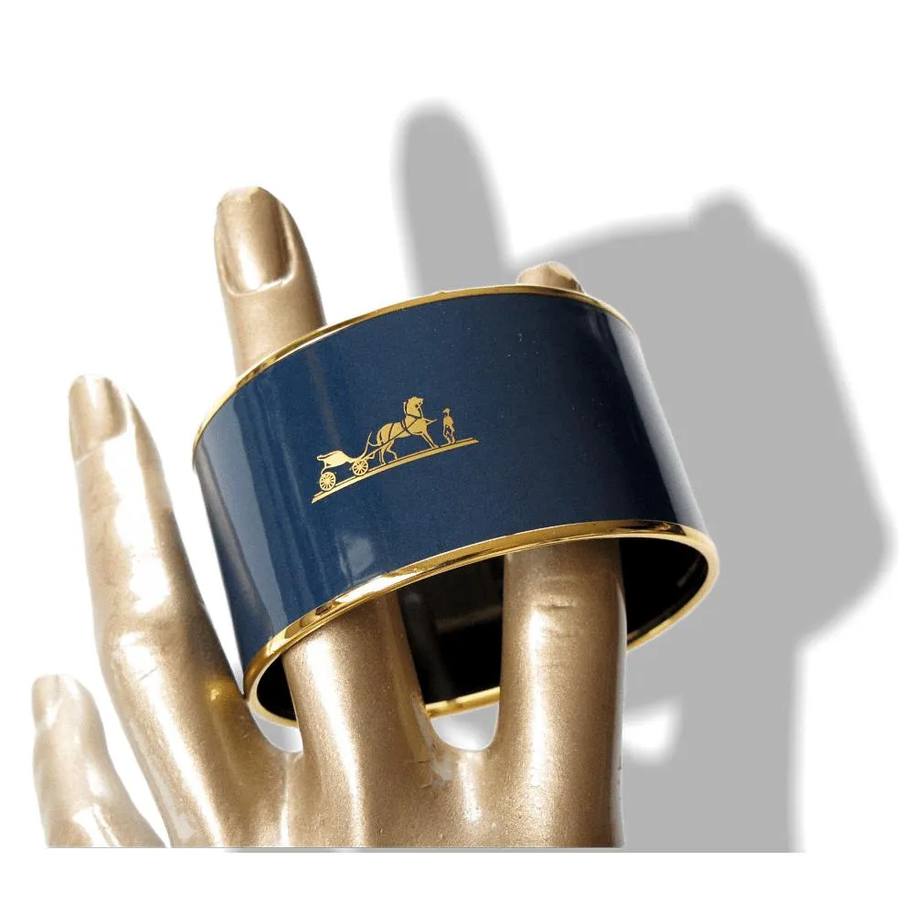 Hermes Duck Enamel Gold Trim Caleche Xtra Wide Bangle Bracelet New!