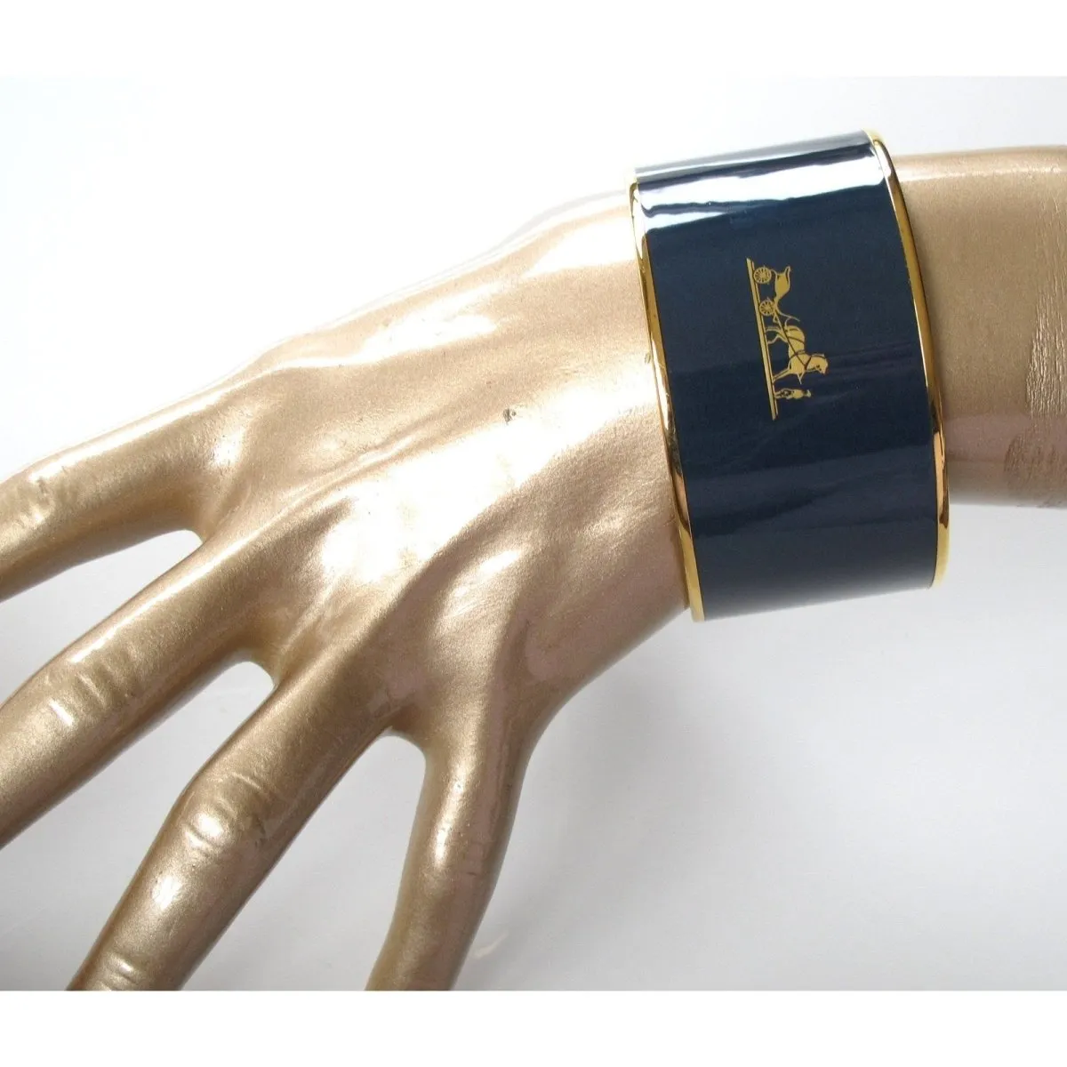 Hermes Duck Enamel Gold Trim Caleche Xtra Wide Bangle Bracelet New!