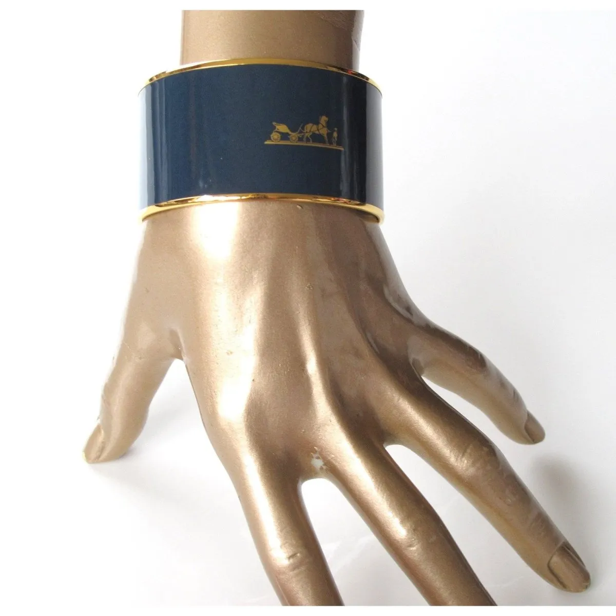 Hermes Duck Enamel Gold Trim Caleche Xtra Wide Bangle Bracelet New!