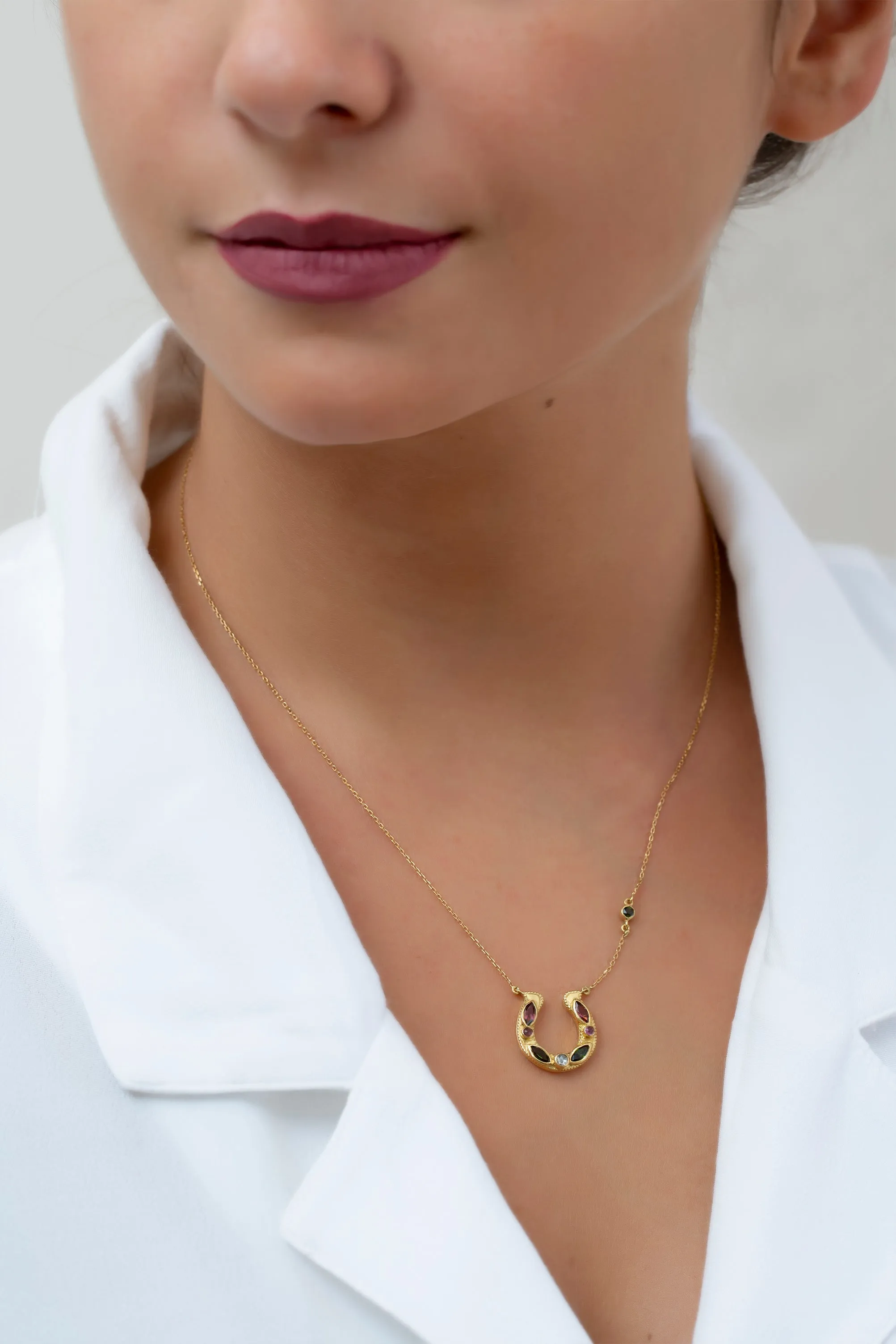 Horseshoe Necklace with Marquise Tourmalines, Sapphires and Diamonds