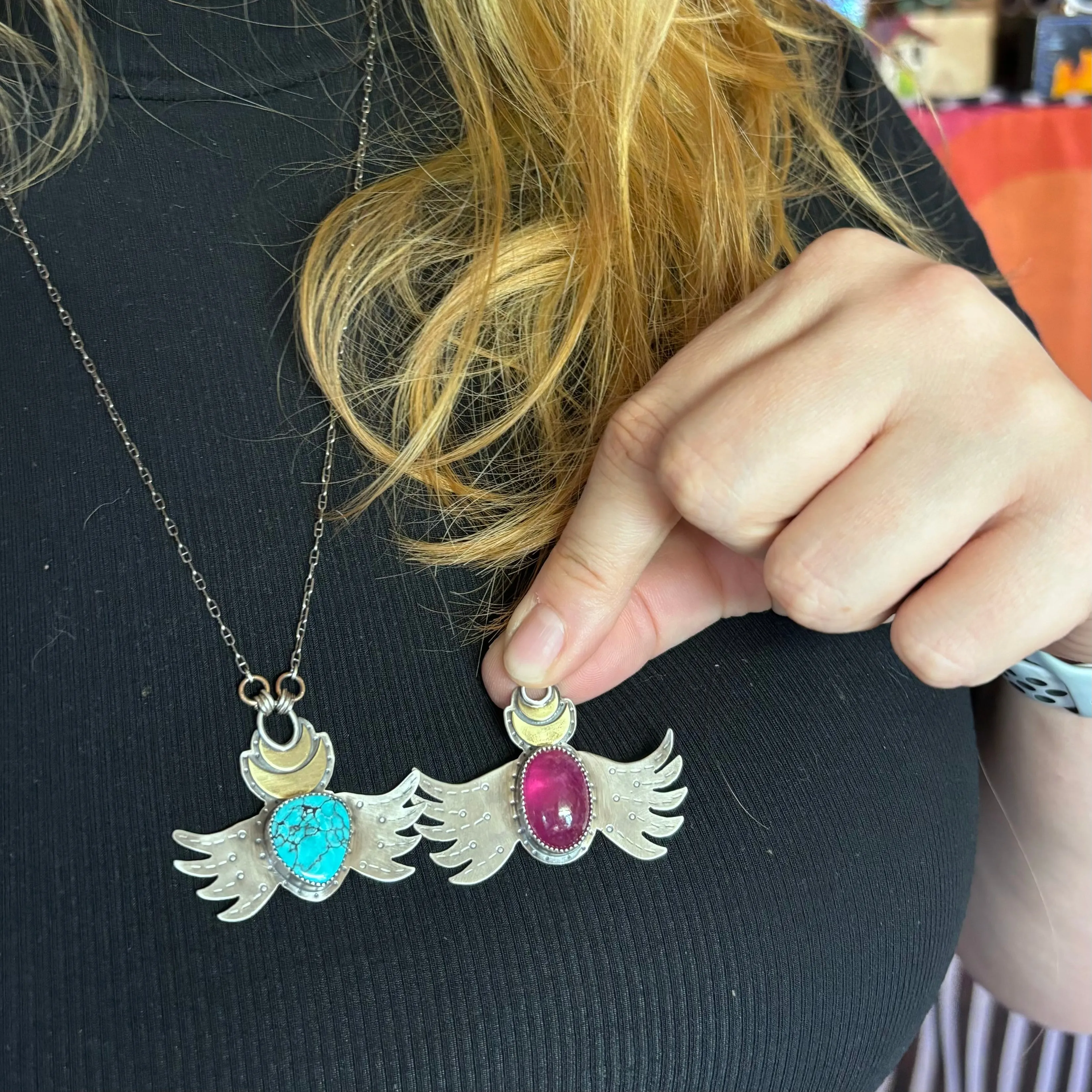 Hot Pink Tourmaline Winged Amulet
