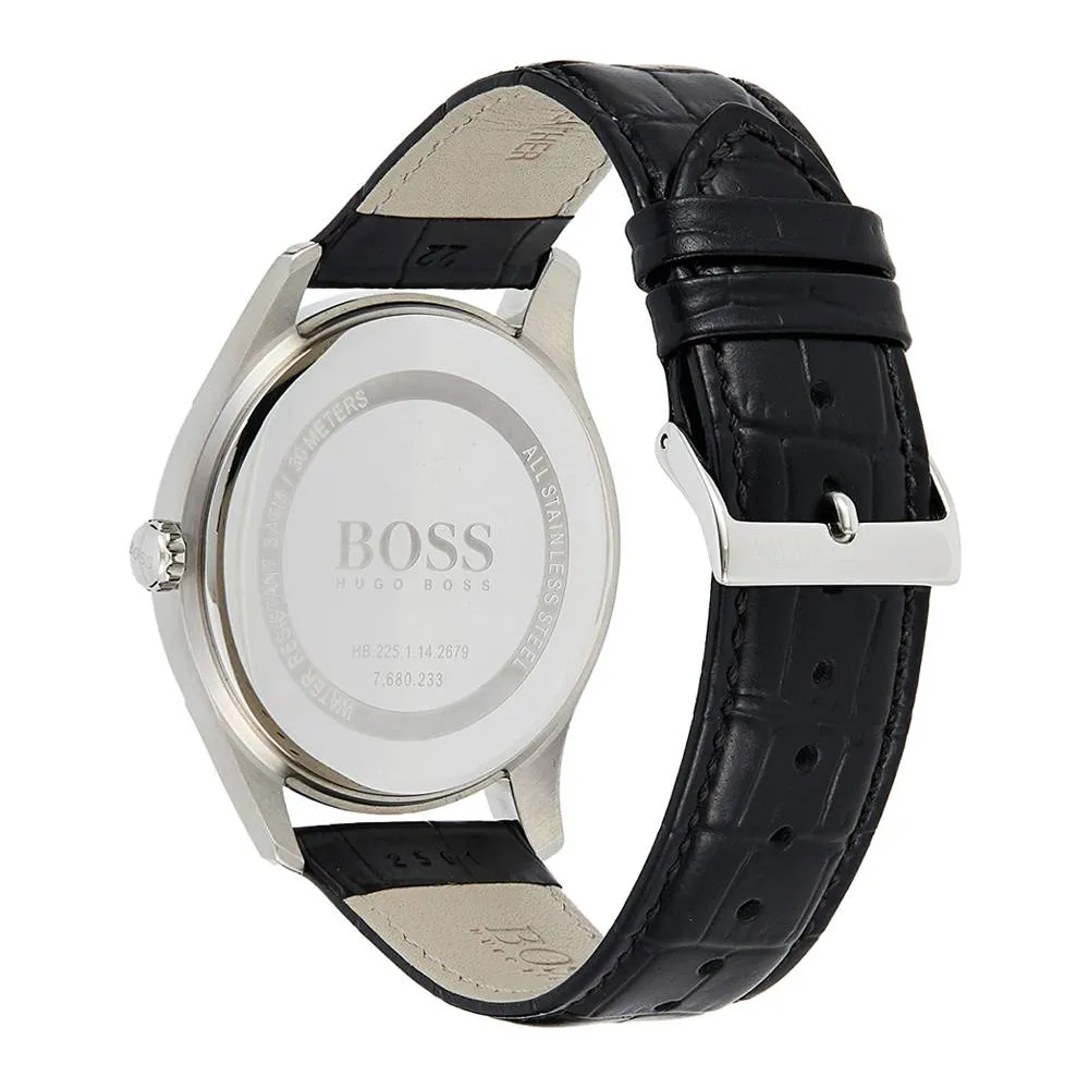 Hugo Boss Ambassador Analog Quartz Black Dial Leather Band Watch 1513022