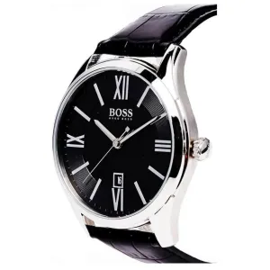 Hugo Boss Ambassador Analog Quartz Black Dial Leather Band Watch 1513022