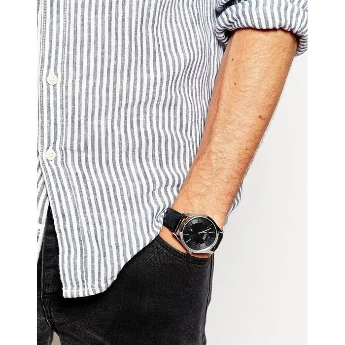 Hugo Boss Ambassador Analog Quartz Black Dial Leather Band Watch 1513022