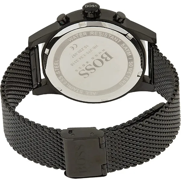 HUGO BOSS Jet Black Mesh Bracelet Black Dial Chronograph Quartz Watch for Gents - 1513769