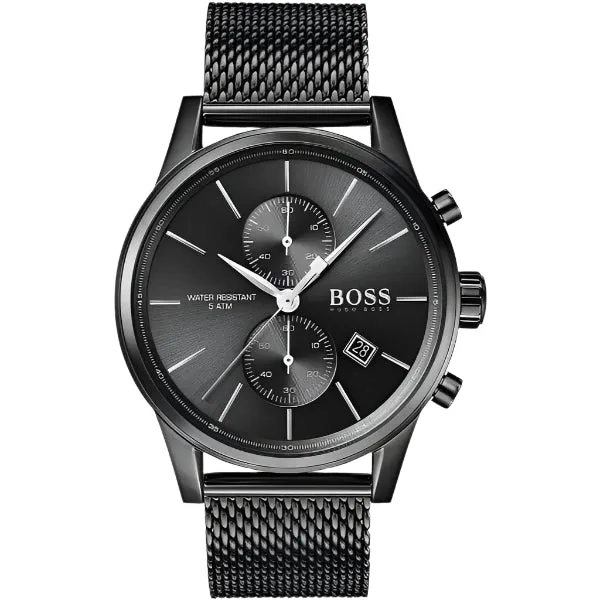 HUGO BOSS Jet Black Mesh Bracelet Black Dial Chronograph Quartz Watch for Gents - 1513769