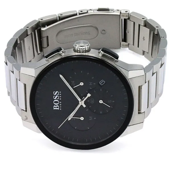 HUGO BOSS Peak Silver Stainless Steel Black Dial Chronograph Quartz Watch for Gents - HUGO BOSS 1513762
