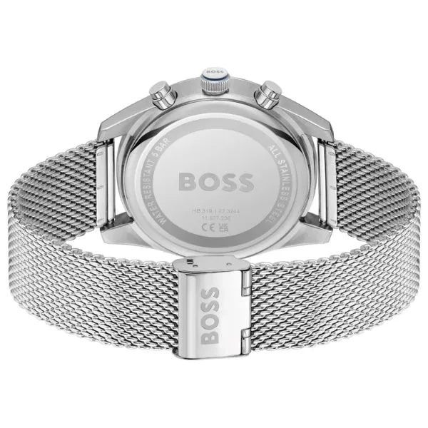 Hugo Boss Skytraveller Silver Mesh Bracelet Blue Dial Chronograph Quartz Watch for Gents - Boss 1514149