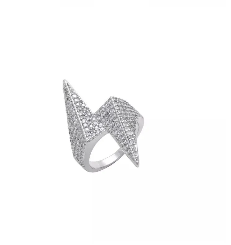 Iced Out Rings | Iced Out Ring | Mens Iced Out Ring | Womens Iced Out Ring | Ligtning Bolt Ring | Hip Hop Ring | Diamond Thunder Bolt Ring