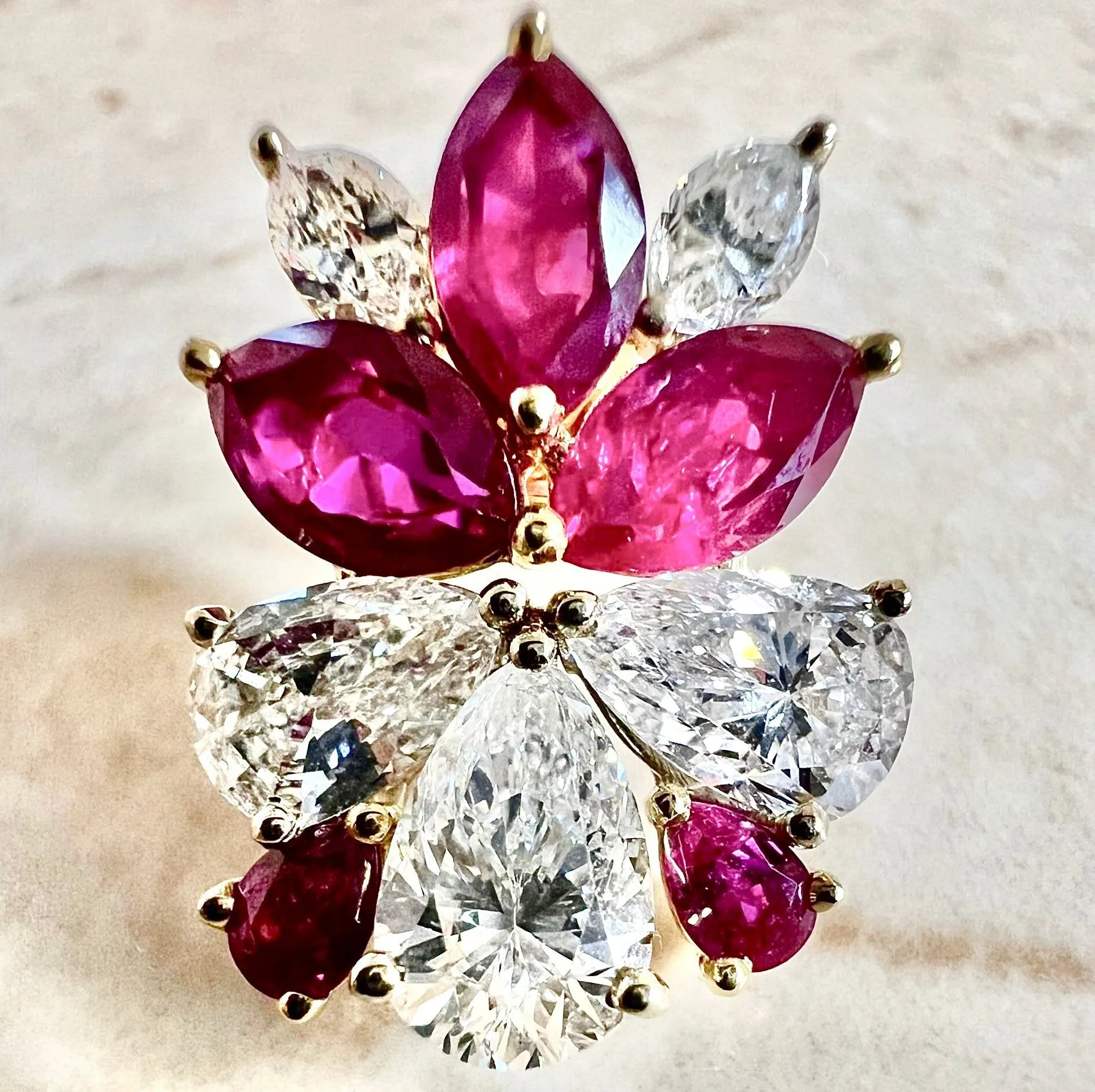 Important Handcrafted 18 Karat Yellow Gold Untreated Burmese Ruby & Diamond Earrings By Carvin French