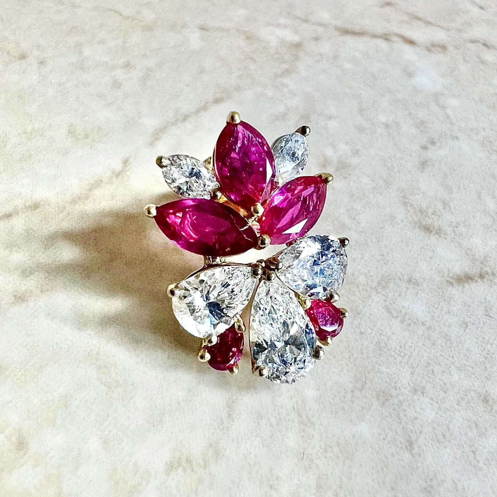 Important Handcrafted 18 Karat Yellow Gold Untreated Burmese Ruby & Diamond Earrings By Carvin French