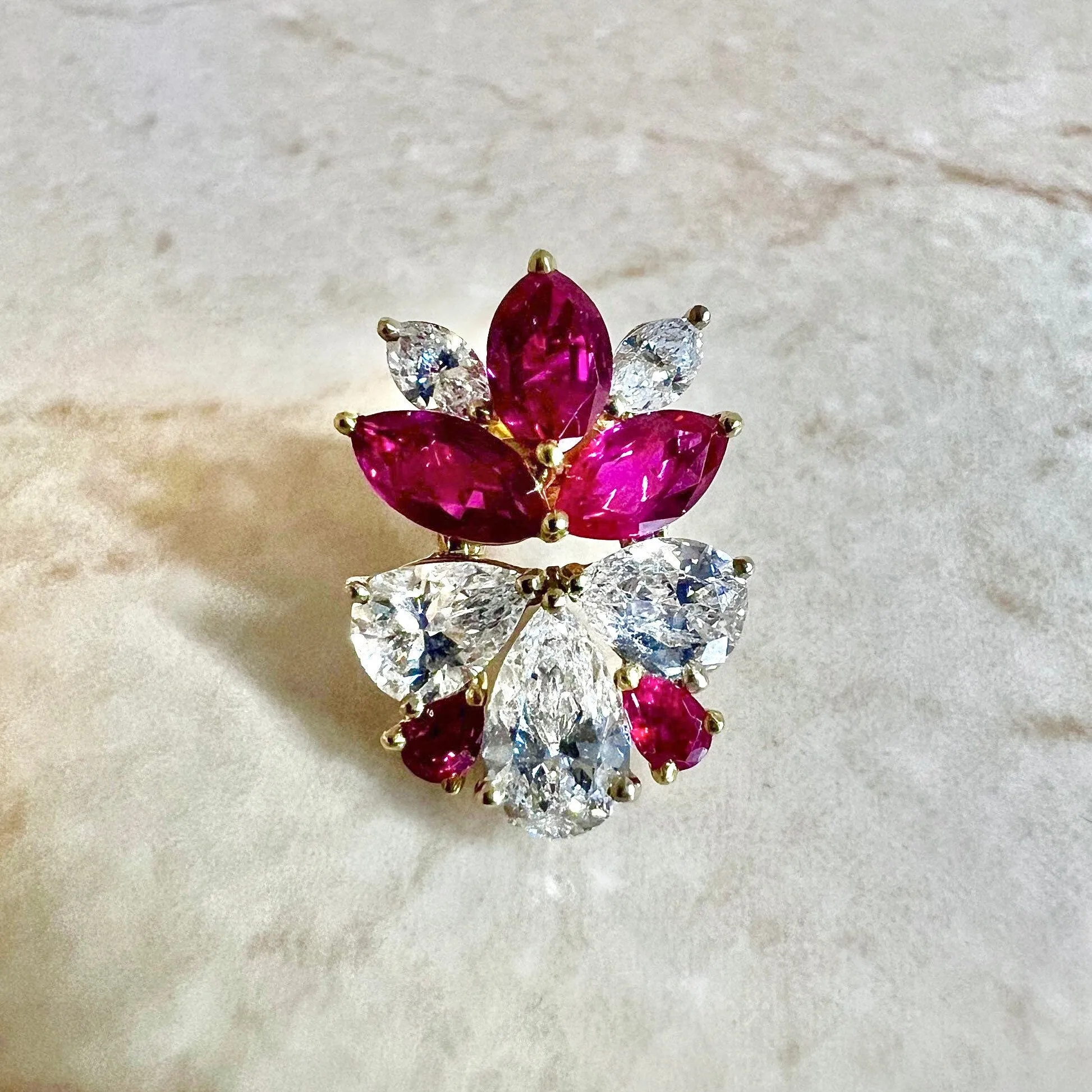 Important Handcrafted 18 Karat Yellow Gold Untreated Burmese Ruby & Diamond Earrings By Carvin French