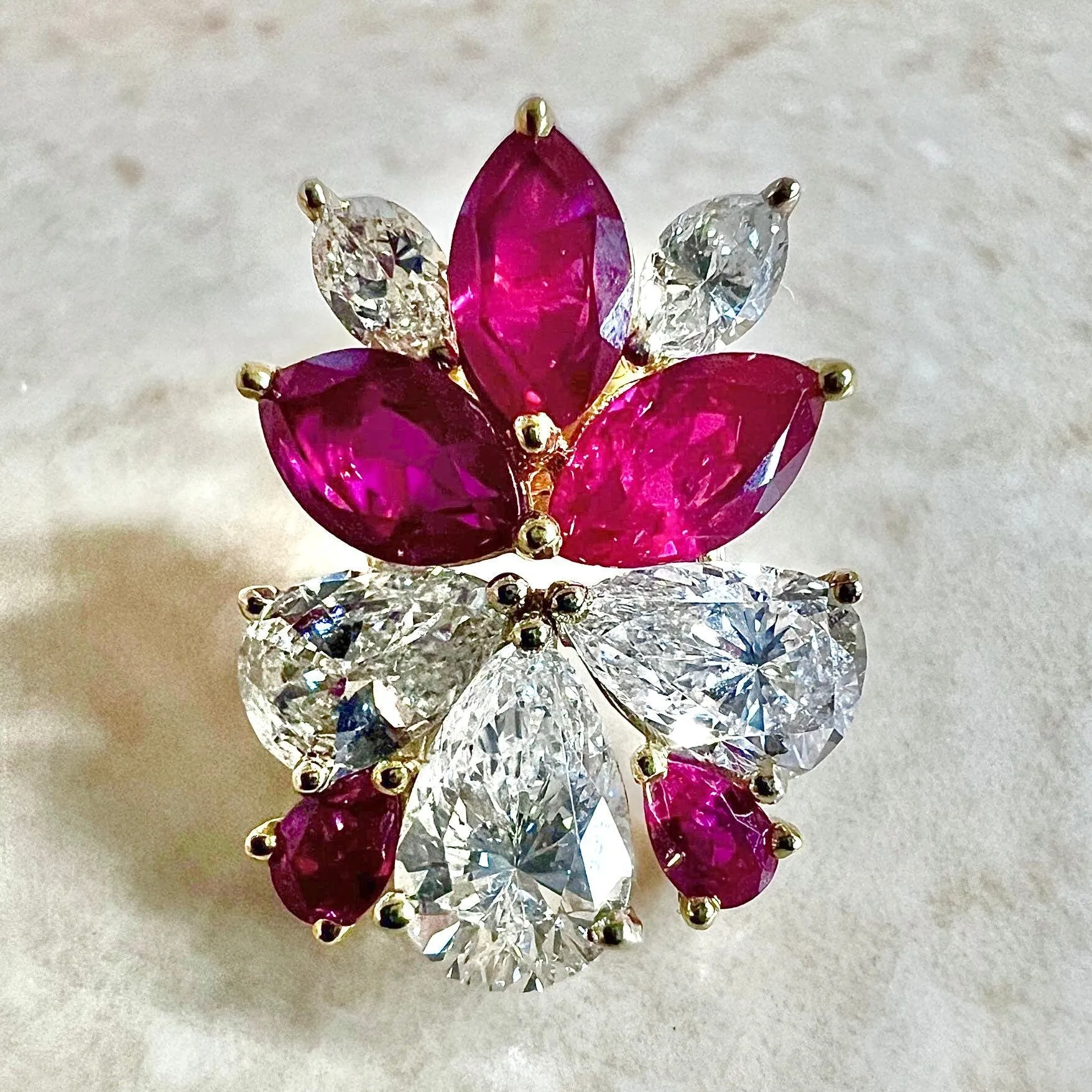 Important Handcrafted 18 Karat Yellow Gold Untreated Burmese Ruby & Diamond Earrings By Carvin French