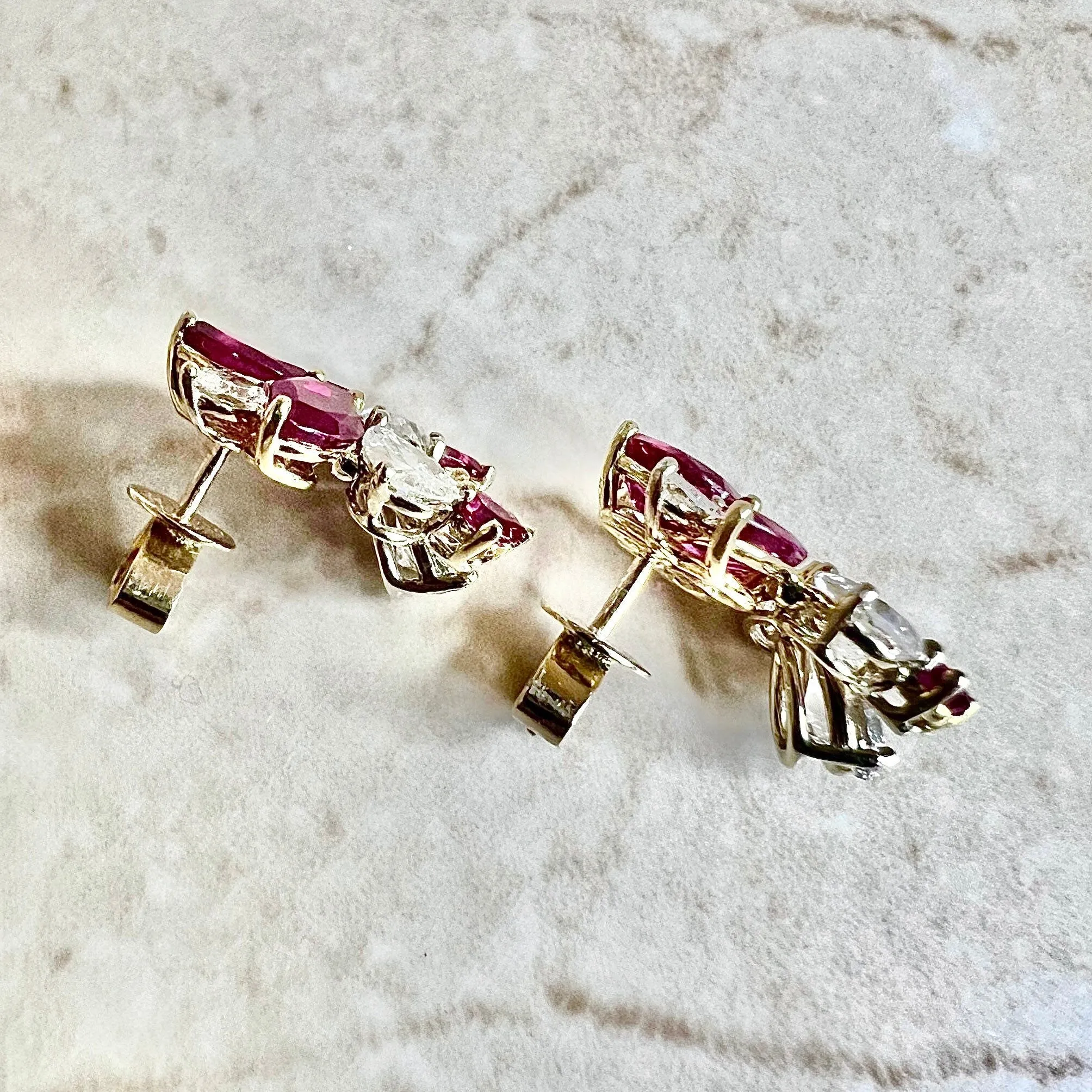 Important Handcrafted 18 Karat Yellow Gold Untreated Burmese Ruby & Diamond Earrings By Carvin French