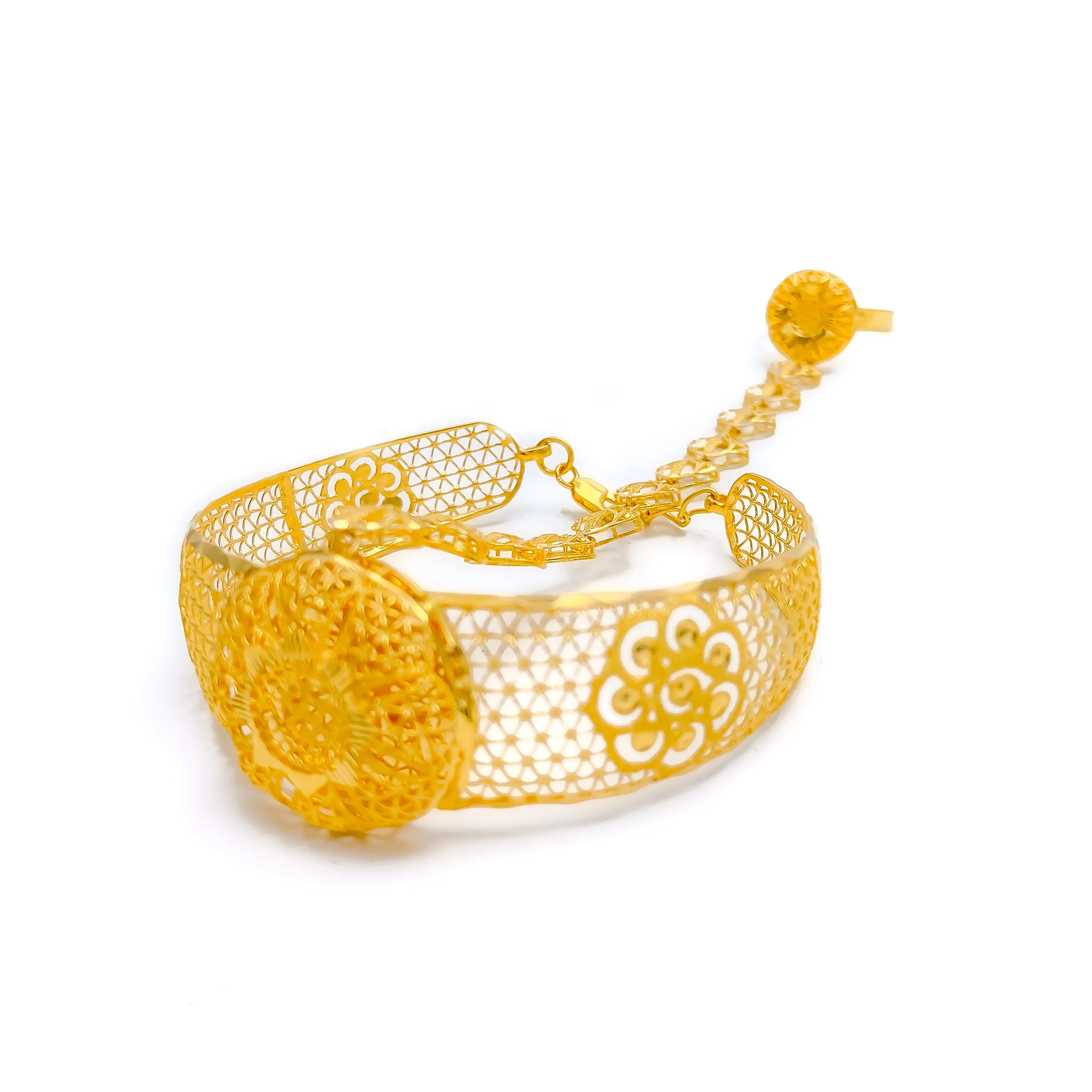 Impressive Floral 21K Gold Panchangala Bangle Bracelet