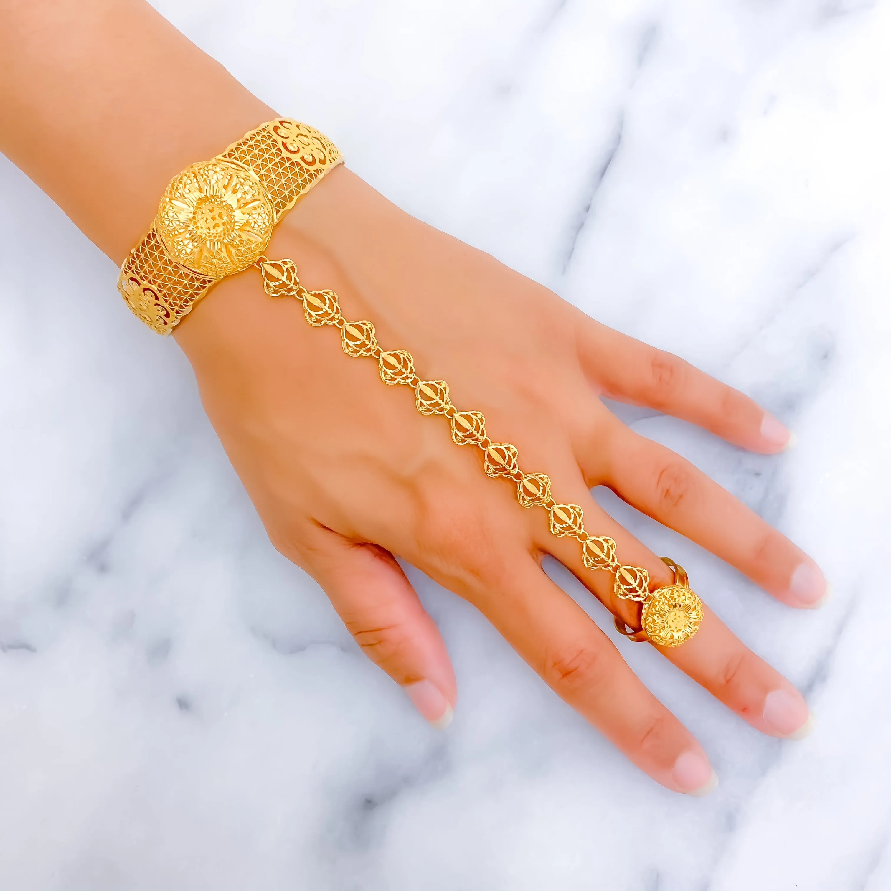 Impressive Floral 21K Gold Panchangala Bangle Bracelet