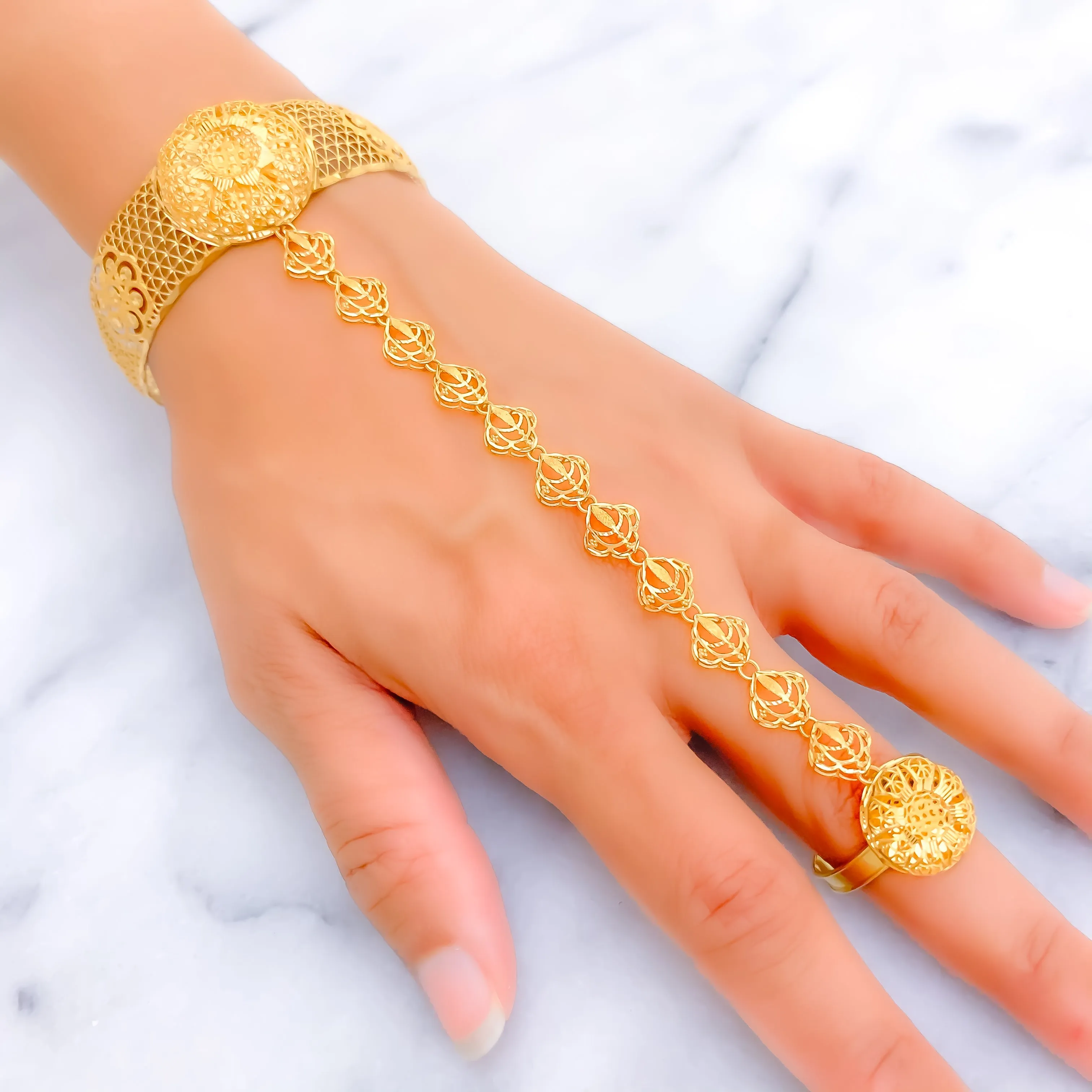 Impressive Floral 21K Gold Panchangala Bangle Bracelet
