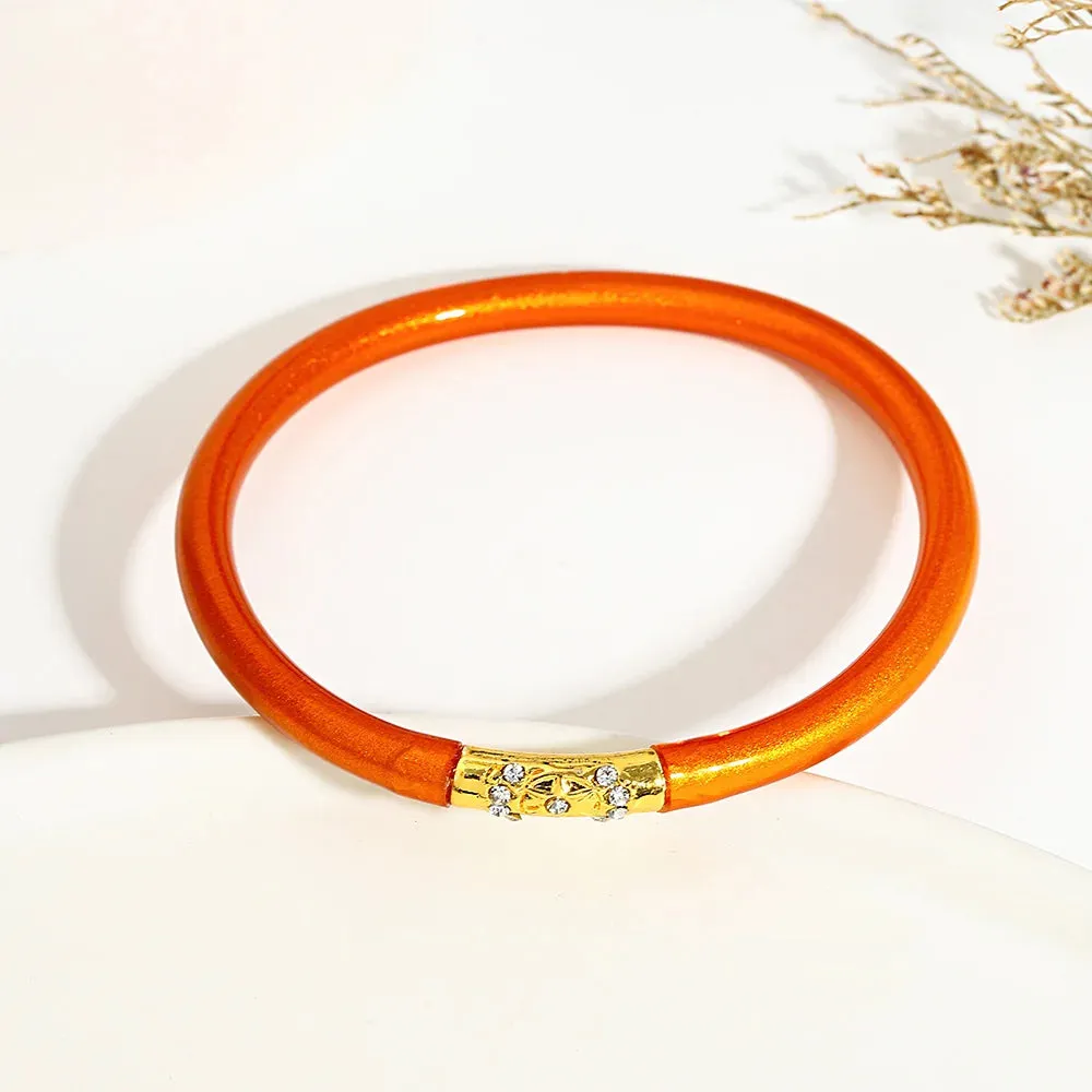 Inlaid Rhinestone Metal Buckle Silicone Bracelet for Women Buddhist Rush Temple Glitter Filled Jelly Lightweight Bangles