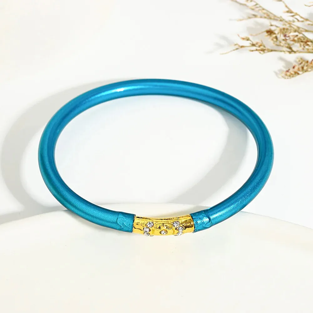 Inlaid Rhinestone Metal Buckle Silicone Bracelet for Women Buddhist Rush Temple Glitter Filled Jelly Lightweight Bangles