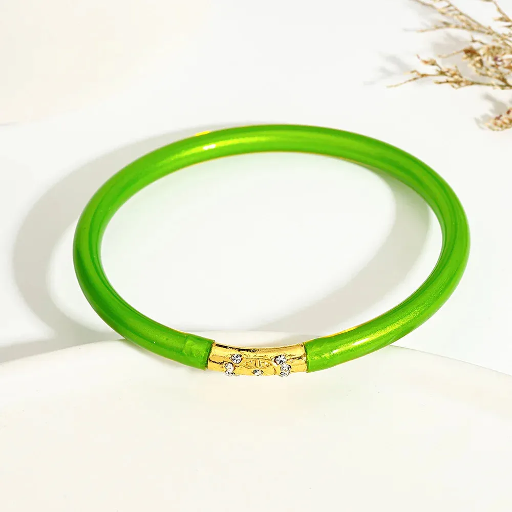 Inlaid Rhinestone Metal Buckle Silicone Bracelet for Women Buddhist Rush Temple Glitter Filled Jelly Lightweight Bangles