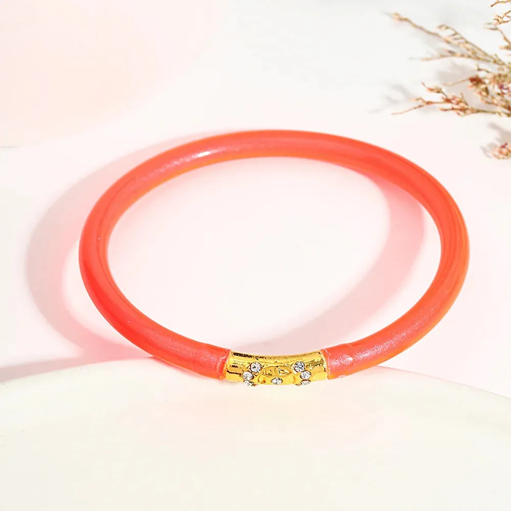 Inlaid Rhinestone Metal Buckle Silicone Bracelet for Women Buddhist Rush Temple Glitter Filled Jelly Lightweight Bangles