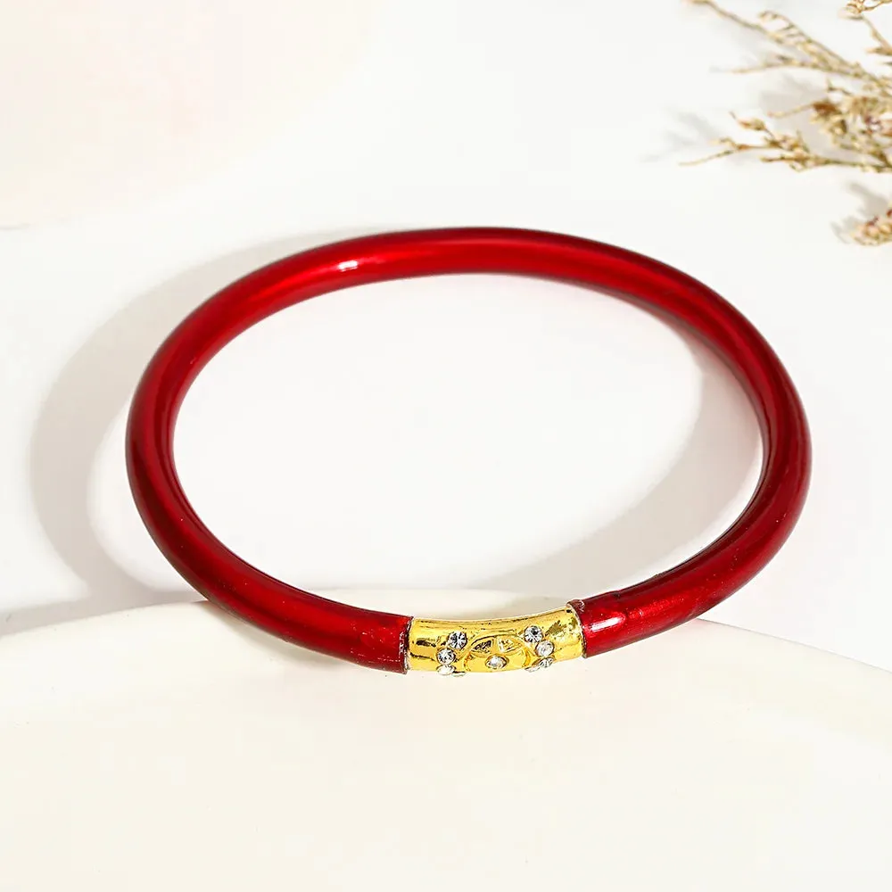 Inlaid Rhinestone Metal Buckle Silicone Bracelet for Women Buddhist Rush Temple Glitter Filled Jelly Lightweight Bangles