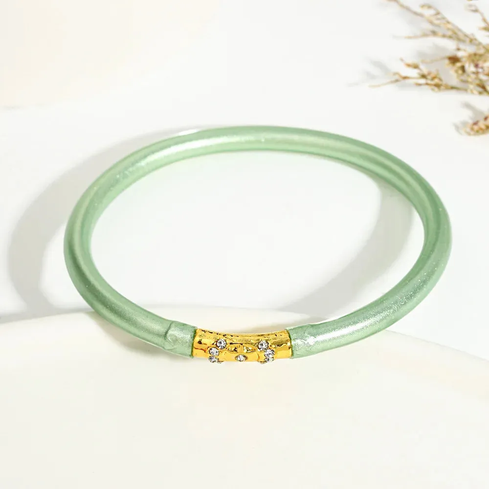 Inlaid Rhinestone Metal Buckle Silicone Bracelet for Women Buddhist Rush Temple Glitter Filled Jelly Lightweight Bangles