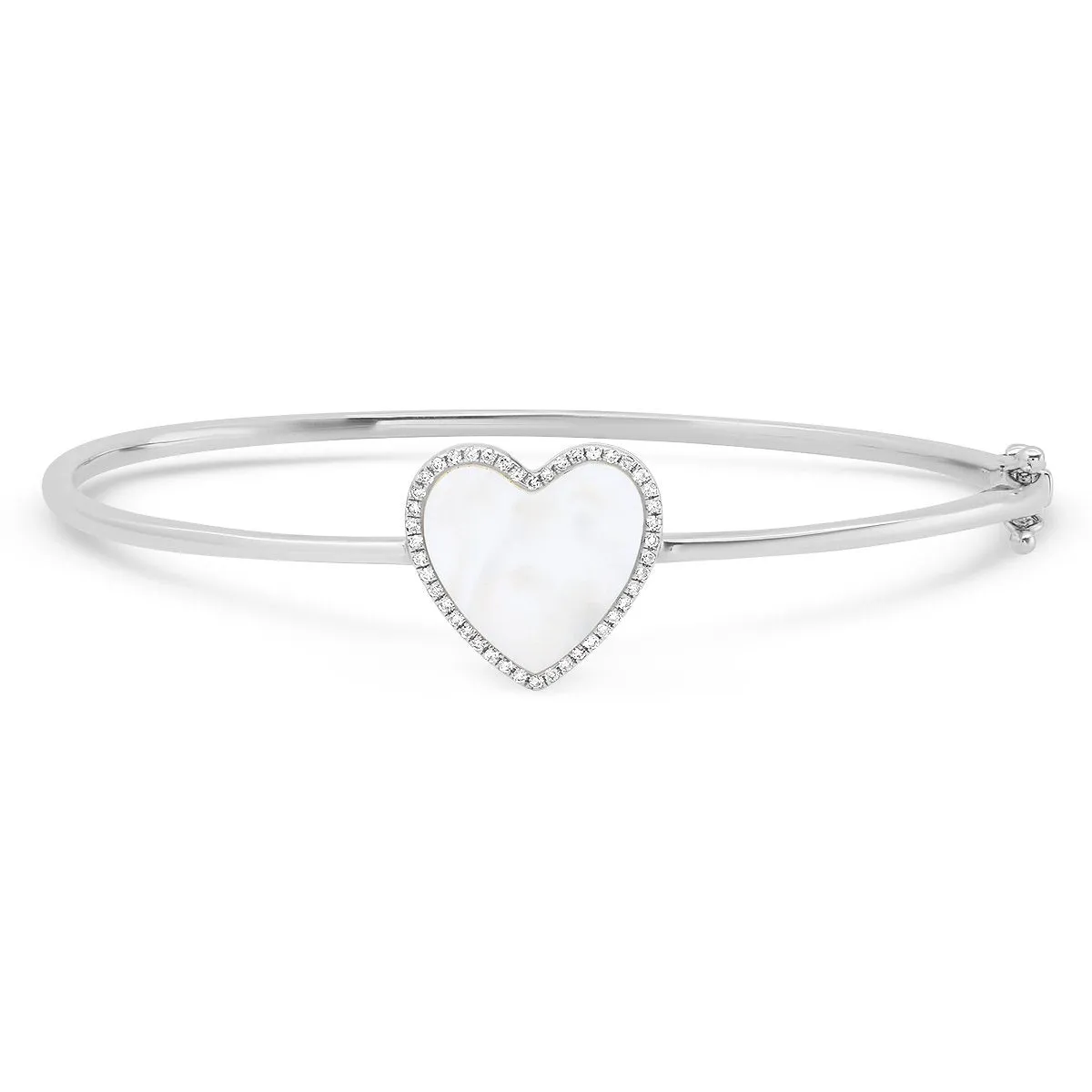 Inlay Heart with Diamond Frame Hinge Bangle