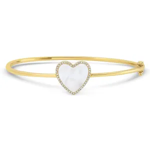 Inlay Heart with Diamond Frame Hinge Bangle