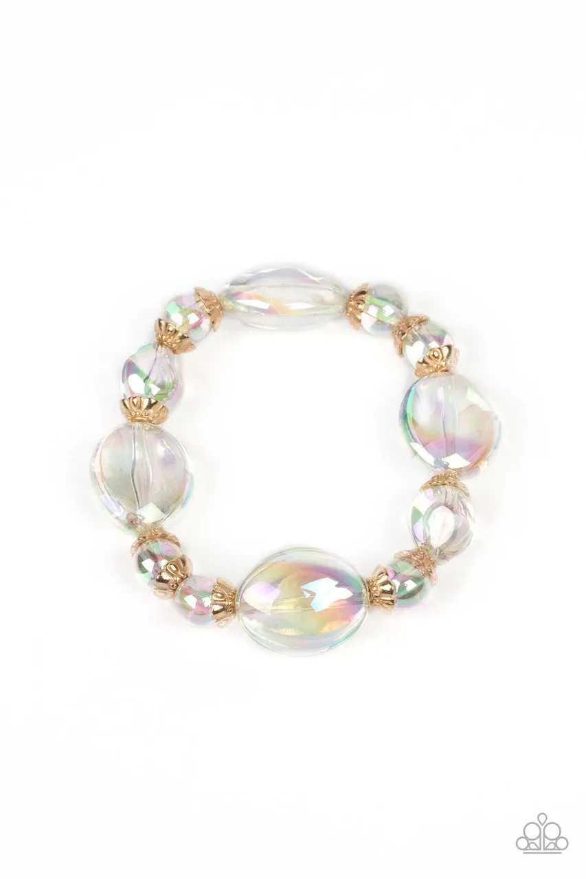 Iridescent Illusions - Gold - White Bubbly Iridescent Beads Paparazzi Stretchy Bracelet