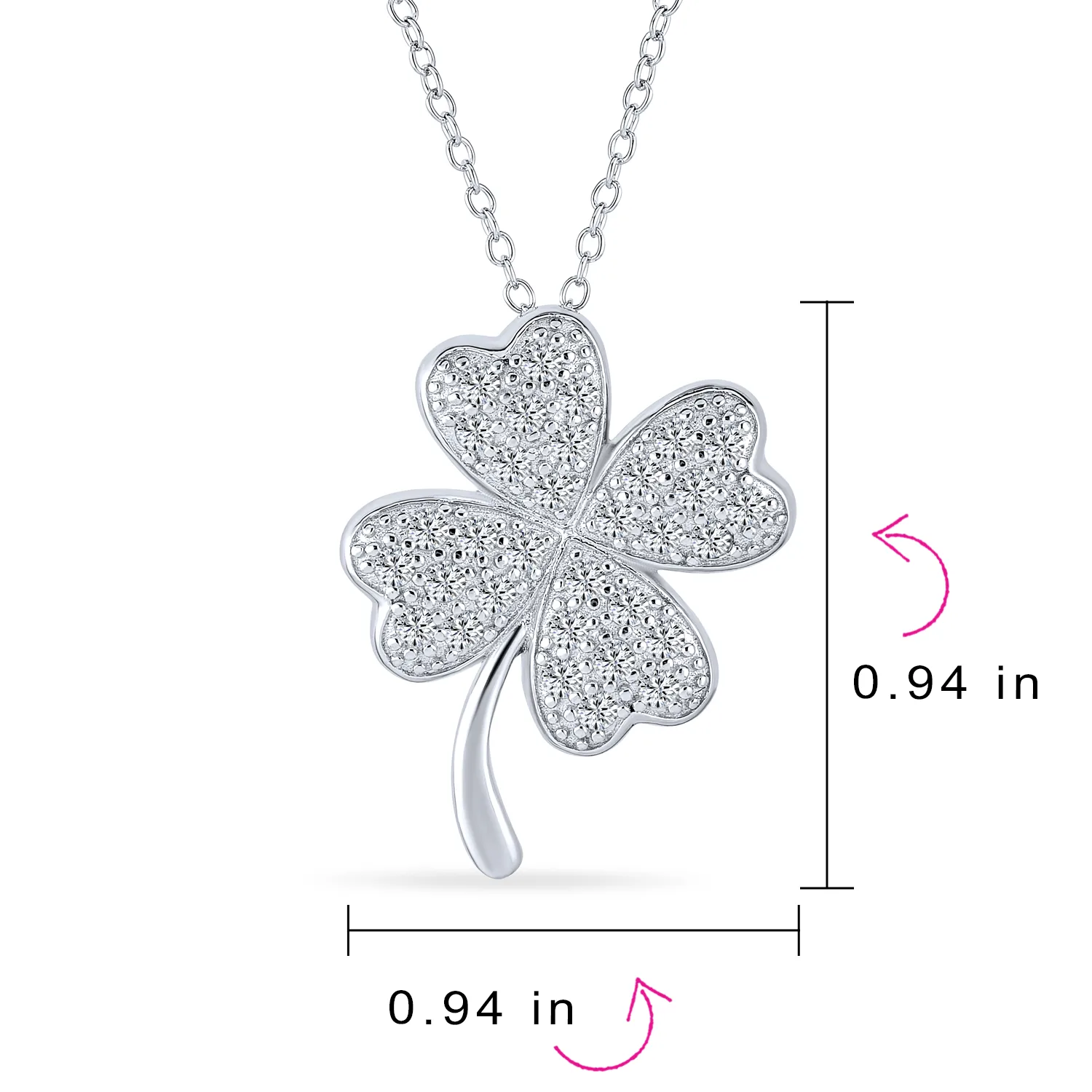 Irish Shamrock Four Leaf Clover Pendant Necklace Sterling Silver with CZ Charm