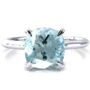 Janey Cushion Aqua Blue Spinel 4 Prongs Claw Floating Halo Inverted Cathedral Ring
