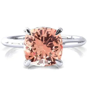 Janey Cushion Champagne Sapphire 4 Prongs Claw Floating Halo Inverted Cathedral Ring