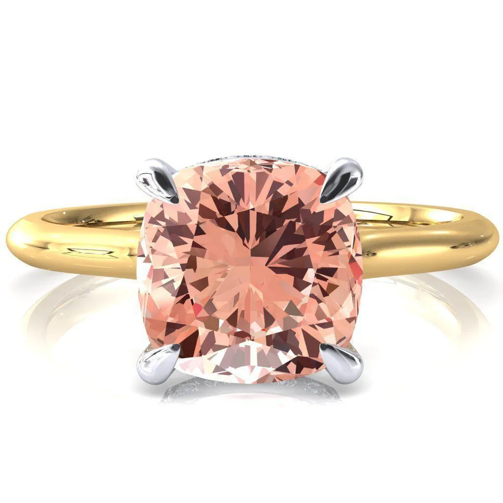 Janey Cushion Champagne Sapphire 4 Prongs Claw Floating Halo Inverted Cathedral Ring
