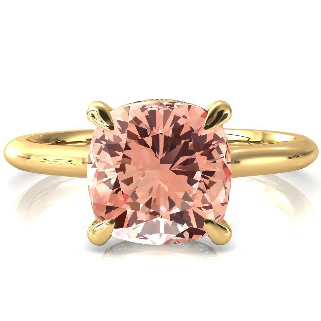 Janey Cushion Champagne Sapphire 4 Prongs Claw Floating Halo Inverted Cathedral Ring