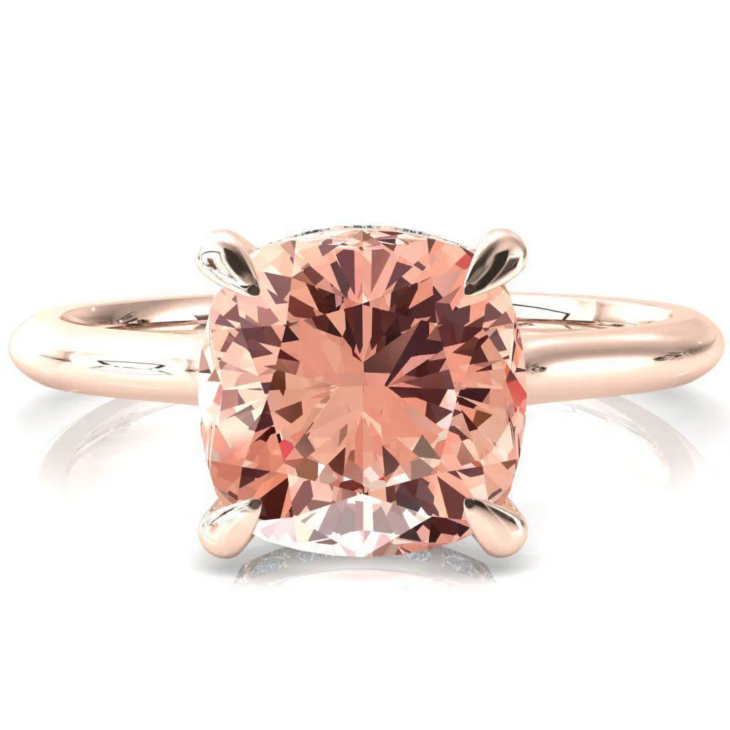 Janey Cushion Champagne Sapphire 4 Prongs Claw Floating Halo Inverted Cathedral Ring