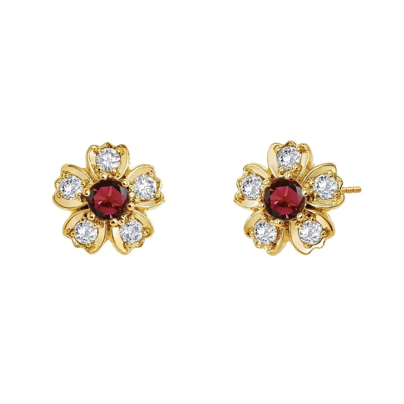Jardin 18K Yellow Gold Flower Rubies & Diamond Stud Earrings