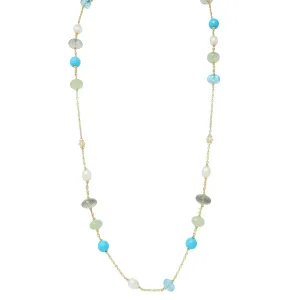 Judith Ripka Pearl Turquoise Topaz Diamond Aquamarine Quartz 18 Karat Yellow Gold Necklace