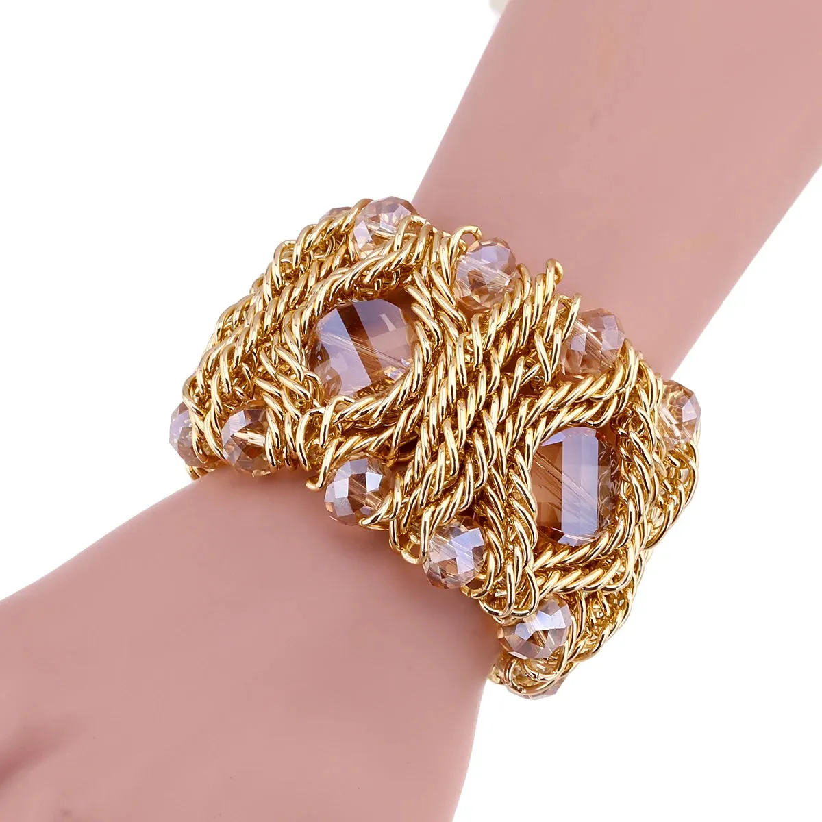 KAYMEN Fashion Crystal Bracelet Elastic Bangle for Women Handmade Bohemian Statement Charm Bracelet Cocktail Party Jewelry