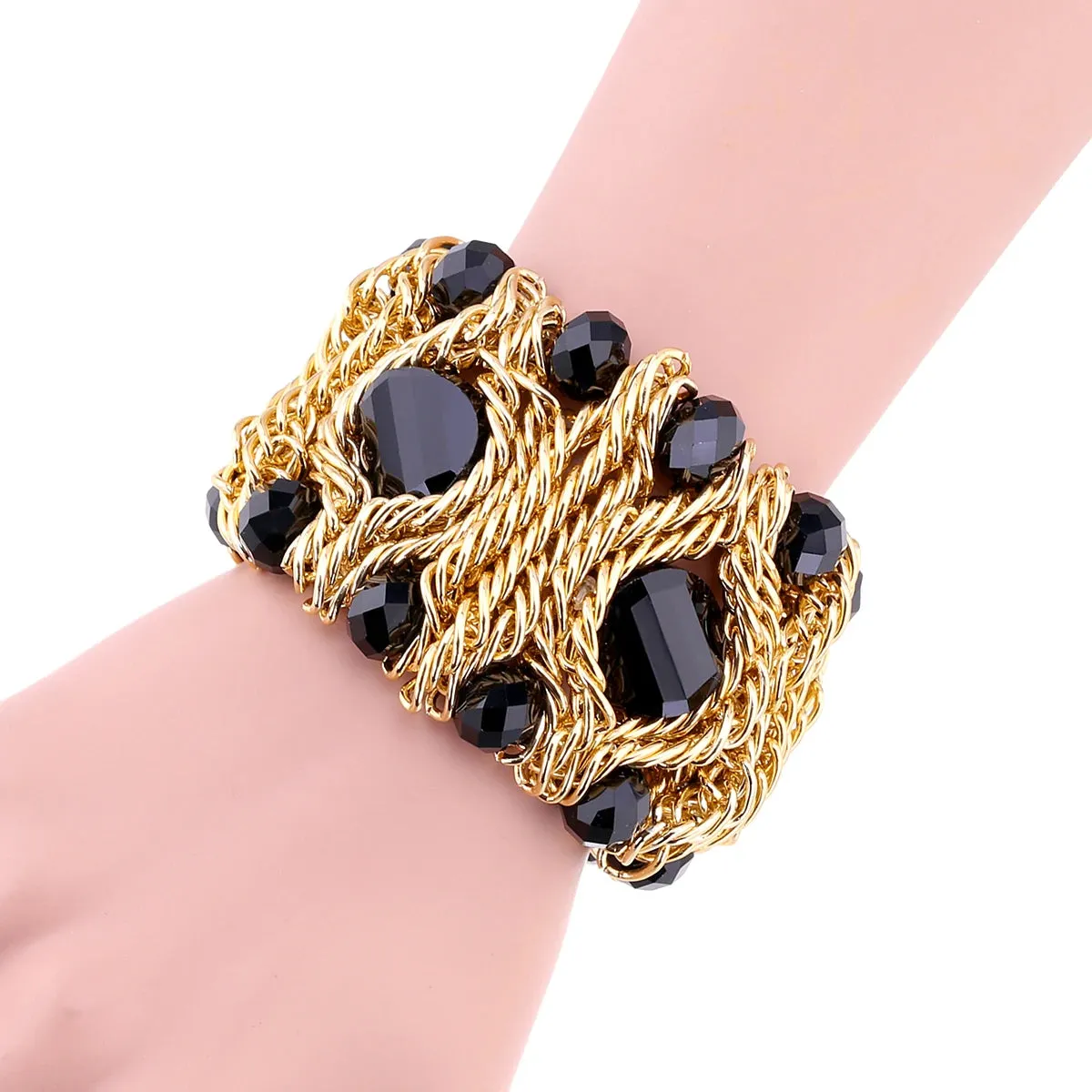 KAYMEN Fashion Crystal Bracelet Elastic Bangle for Women Handmade Bohemian Statement Charm Bracelet Cocktail Party Jewelry