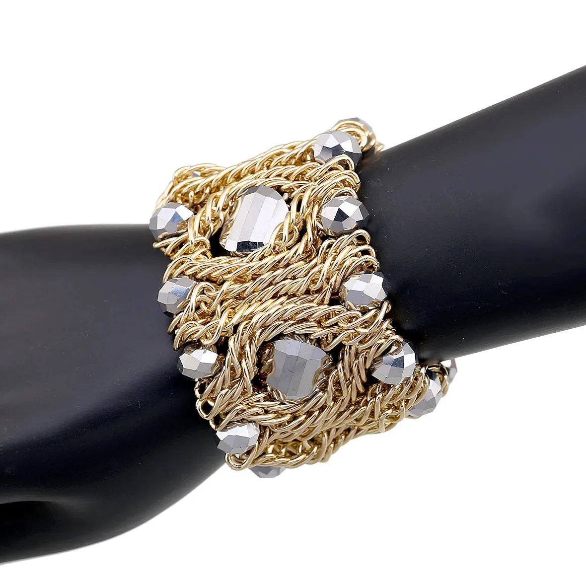 KAYMEN Fashion Crystal Bracelet Elastic Bangle for Women Handmade Bohemian Statement Charm Bracelet Cocktail Party Jewelry