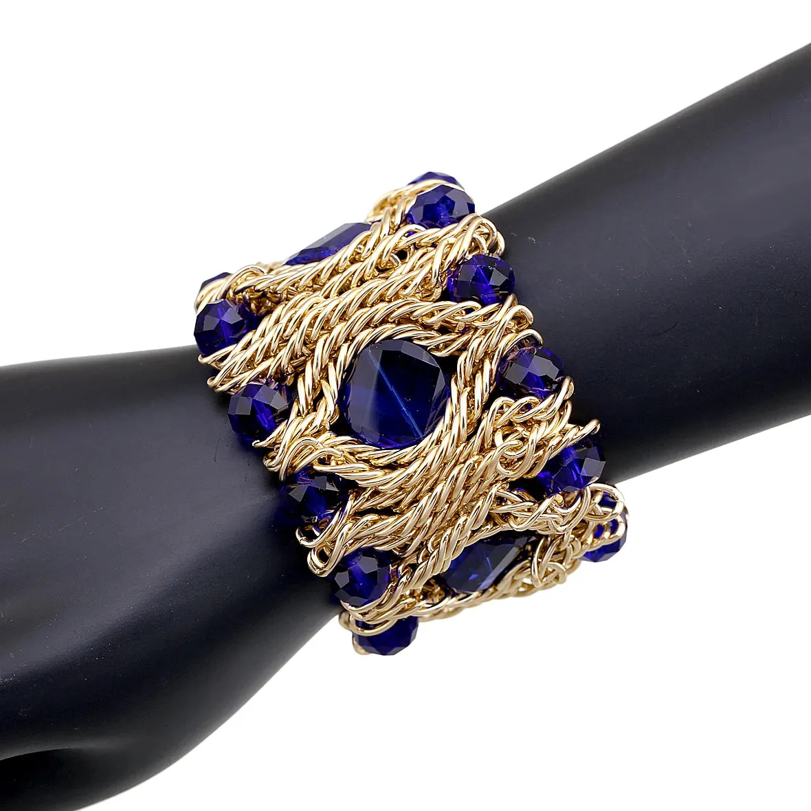 KAYMEN Fashion Crystal Bracelet Elastic Bangle for Women Handmade Bohemian Statement Charm Bracelet Cocktail Party Jewelry