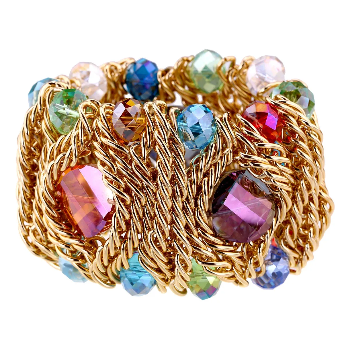 KAYMEN Fashion Crystal Bracelet Elastic Bangle for Women Handmade Bohemian Statement Charm Bracelet Cocktail Party Jewelry