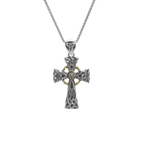 Keith Jack Small Celtic Cross Sterling Silver and 10K Yellow Gold White Sapphire Pendant