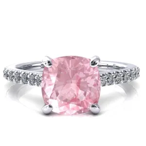 Kelsy Cushion Pink Sapphire 4 Prong 3/4 Shared Scalloped Inverted Cathedral Ring
