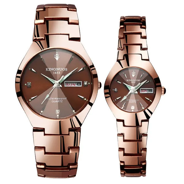 KINGNUOS Top Brand Fashion Quartz Waterproof Wristwatch Couple Clocks